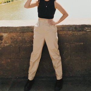 stretchy waisted beige snap button trousers